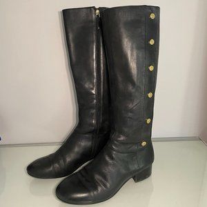 Nine West Women's Knee High Leather Boots With Gold Button Accent Size 9